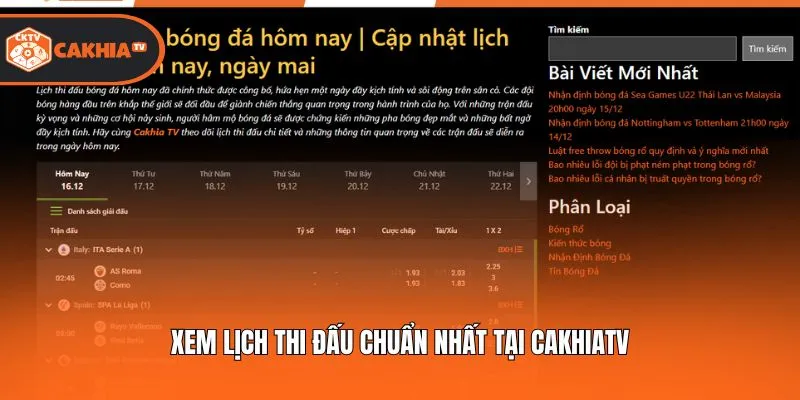 Xem lịch thi đấu chuẩn nhất tại Cakhiatv